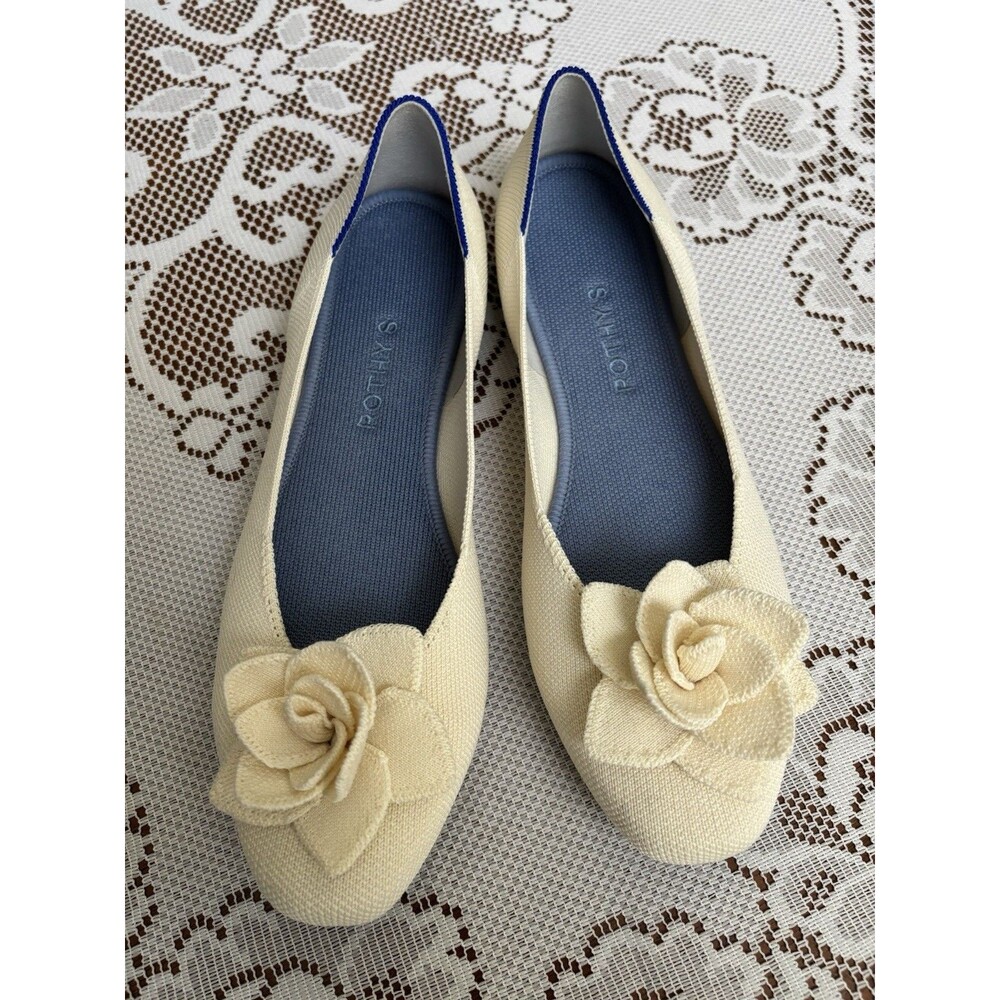 Rothy’s The Petal Square Toe Flats Ivory Love Bird Size 9.5 Womens Shoes Ballet